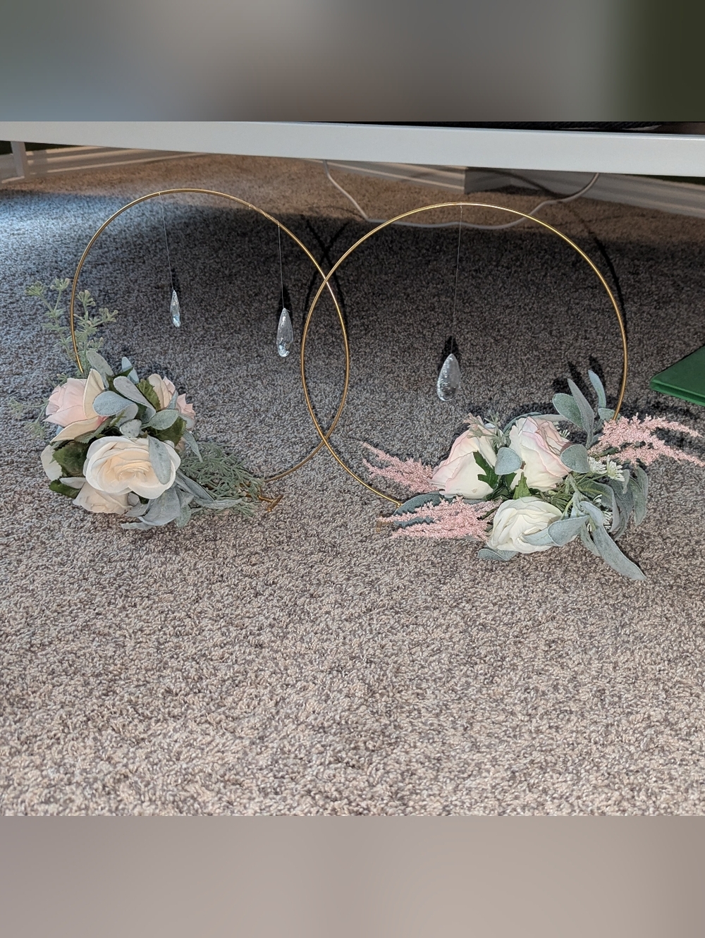 Floral Gold Hoop Decor Pieces with Pink and White Roses Unknown Brand